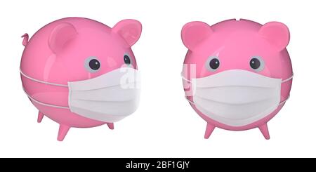 Une banque de porc portant un masque facial. Concept de crise financière lors de la pandémie de coronavirus. image 3d Banque D'Images