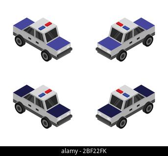 Icône isométrique de voiture de police illustrée dans le vecteur sur un fond blanc Illustration de Vecteur