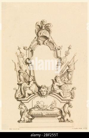 Design pour Cartouche de touches Nouvelle velours Adventez. Cartouche vide avec couronne, portrait de caméo féminin et deux griffins féminins. Banque D'Images