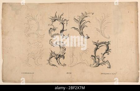 Motif Rocaille de l'ensemble 76. Plaque 3. Quatre motifs et leurs schémas, disposés en deux lignes. Banque D'Images