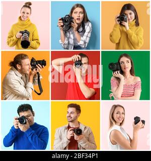 Collage de photos avec différents jeunes photographes Banque D'Images