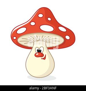 Mignonne champignons de bande dessinée Amanita sur fond blanc Illustration de Vecteur