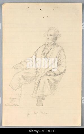 Étude de Samuel F B Morse pour le groupe scientifique. L'homme assis dans une chaise s'est légèrement tourné vers la gauche. Son bras droit vers le haut et pointant, sa main gauche sur son genou. Banque D'Images
