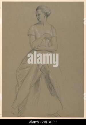 Étude de Mme Bingham pour la Cour républicaine Lady Washingtons réception Day. Étude d'une femme debout, face à la frontate avec sa tête tournée vers la gauche et sa main gauche sous son coude droit. Banque D'Images