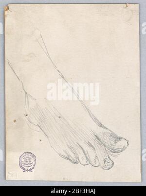 Étude du pied droit. Esquisse d'un pied et d'une cheville droit, légèrement au-dessus et à gauche. Banque D'Images