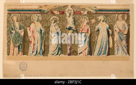 Etude d'Altarpece de SaintGermerdefly Paris France. Esquisse de l'altarpièce de Saint-Germer-de-Fly. La Vierge Marie et Saint Jean sont présentées à côté de la croix avec Saint Pierre et Saint Paul. Banque D'Images