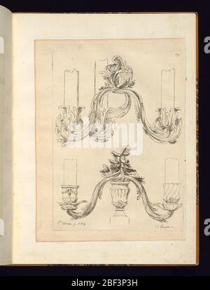 Conception pour ornements éventuellement porte-bougie. Motifs Rocaille pour deux ornements, éventuellement des porte-bougies. Banque D'Images