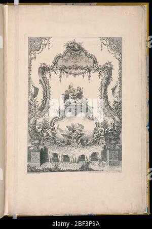 Panneau d'ornement avec une double poche montrant un Dieu de rivière une Nymphe et une fontaine. Panneaux oraments avec une double cartouche, un Dieu de rivière, une nymphe et une fontaine Banque D'Images