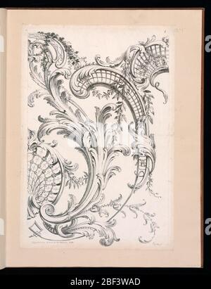 Carapace et motif feuilles Acanthus. Grands motifs coque décorés de bandage. Les feuilles d'Acanthus, les guirlandes florales et les petits sprays feuillus s'entremêlent avec les coquilles. Banque D'Images