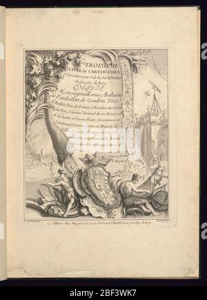 Troisieme Livre de cartriches. Page de titre cartouche dans laquelle est écrit: TROISIEME/LIVRE de CARTRICHES/Eventez par J. Banque D'Images