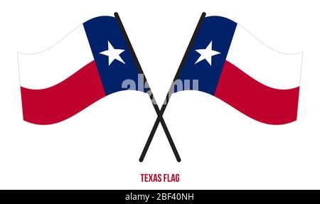 Deux drapeaux croisés du Texas sur fond blanc isolé. Illustration vectorielle drapeau États-Unis (USA). Banque D'Images