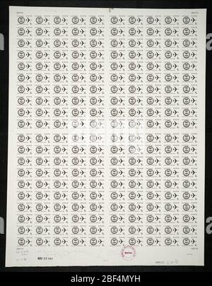 Étanchéité de la zone Canal 8 c et étanchéité de la plaque Jet plane. Les épreuves certifiées de plaque sont la dernière preuve imprimée de la plaque avant d'imprimer les timbres au Bureau de l'gravure et de l'impression. Ces épreuves de plaque sont uniques, avec les signatures et la date d'approbation. Banque D'Images