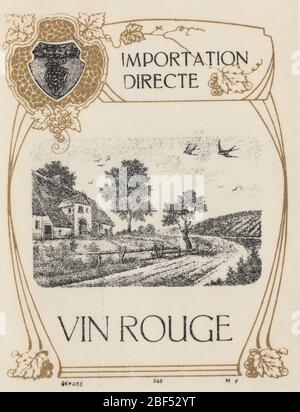 Lot de 2 vins anciens non utilisés d'un vin rouge Tours, avec paysage de campagne Banque D'Images