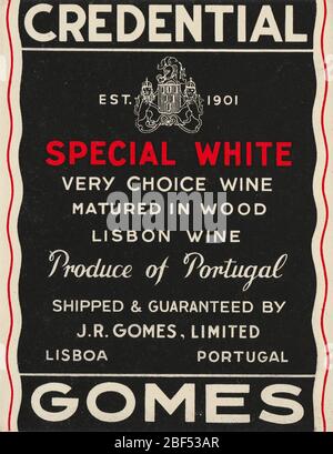 Label vintage non utilisé et rare du portugais Port Wine Credential White, Portugal Banque D'Images