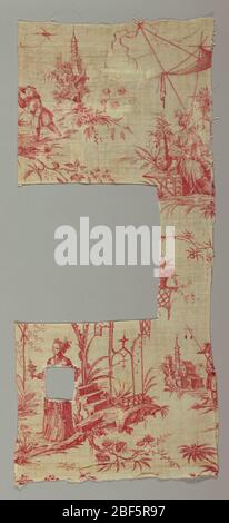 Fragments. Quatre scènes de chinoiserie; deux enfants en jeu, les deux autres avec des adultes sous des structures improbables. En rouge sur blanc. Banque D'Images