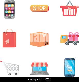 icône shopping en ligne sur fond blanc, style détaillé, illustration vectorielle Illustration de Vecteur
