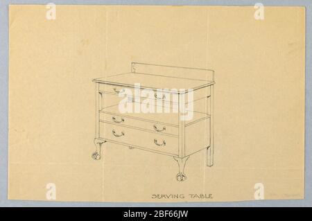 Design pour table de service avec quatre tiroirs sur pieds à bille et à griffe. Haut rectangulaire avec deux tiroirs et arrière splash au-dessus de deux tiroirs supportés par des pieds à bille et à griffe à l'avant. Banque D'Images