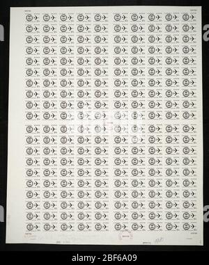 Étanchéité de la zone du canal 30 c et étanchéité de la plaque Jet plane. Les épreuves certifiées de plaque sont la dernière preuve imprimée de la plaque avant d'imprimer les timbres au Bureau de l'gravure et de l'impression. Ces épreuves de plaque sont uniques, avec les signatures et la date d'approbation. Banque D'Images
