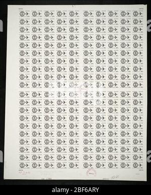 Étanchéité de la zone Canal 20 c et étanchéité de la plaque Jet plane. Les épreuves certifiées de plaque sont la dernière preuve imprimée de la plaque avant d'imprimer les timbres au Bureau de l'gravure et de l'impression. Ces épreuves de plaque sont uniques, avec les signatures et la date d'approbation. Banque D'Images
