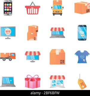 camions cargo et icône en ligne de shopping sur fond blanc, style détaillé, illustration vectorielle Illustration de Vecteur