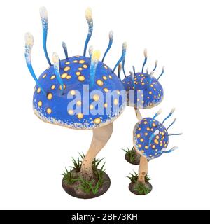 des champignons de fantaisie sur un fond blanc isolé. illustration 3d Banque D'Images