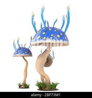 des champignons de fantaisie sur un fond blanc isolé. illustration 3d Banque D'Images