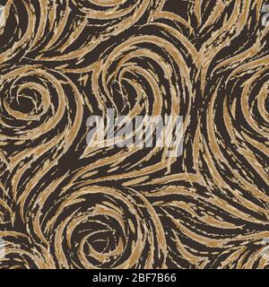 Texture vectorielle transparente des vagues et des boucles sur un fond marron avec des centres délavés et des éclaboussures de peinture. Motif aquarelle pour la décoration de Illustration de Vecteur