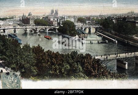 Vue panoramique sur l'ile de la cite dépuis le Louvre, Paris 1910 Collection environnement privee Banque D'Images