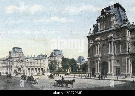 Vue du Louvre et de la place du Carssel un Paris - 1910 carte postale Collection privée Banque D'Images