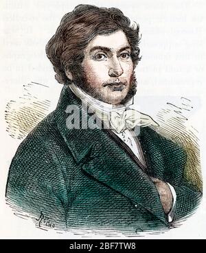 Portrait de Jean-François (Jean François) Champollion (1790-1832), egyptologue francais, déchiffreur des hiéroglyphes Gravure tiree de 'Histoire du Banque D'Images