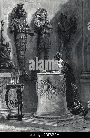 'Représentation de l'empereur grave Alexandre (208-235) dans un lalaire 222-235' (empereur romain Severus Alexander dans un lalarium 222 - 235 AD) Gravure Banque D'Images