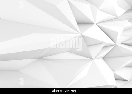 Motif triangulaire blanc abstrait. Texture d'arrière-plan cgi faible en poly, illustration de rendu en 3 dimensions Banque D'Images