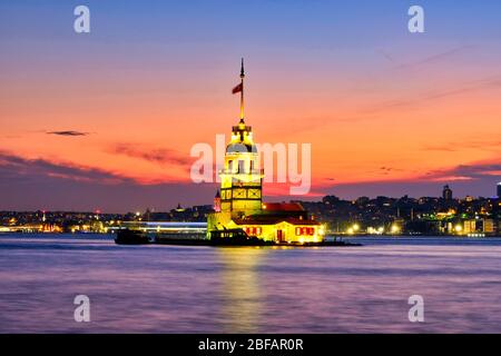 Paysage de la Tour de la Maiden. La Tour de la Maiden est sur les eaux d'Uskudar et peut être considérée comme la pierre angulaire du Bosphore. Banque D'Images