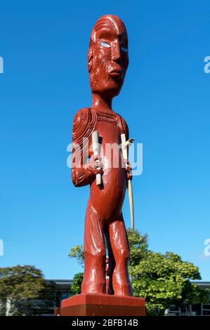 Sculpture maorie d'Uetonga, te Puia, Rotorua, Nouvelle-Zélande Banque D'Images
