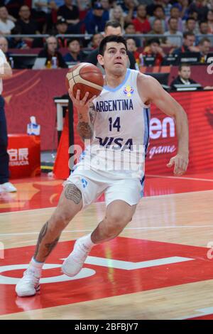 Gabriel Deck (Argentine) contre France. Coupe du monde de basket-ball FIBA Chine 2019, demi-finales Banque D'Images
