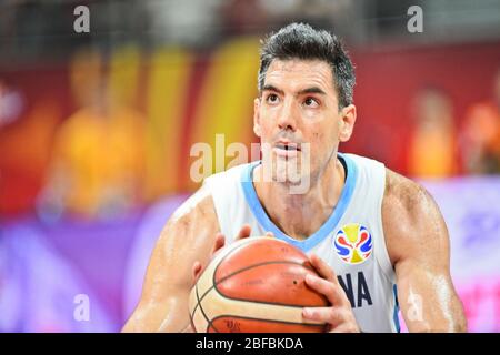 Luis Scola (Argentine) tir un jet gratuit contre la France. Coupe du monde de basket-ball FIBA Chine 2019. Demi-finales Banque D'Images