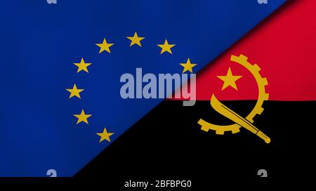 Deux États drapeaux de l'Union européenne et de l'Angola. Expérience professionnelle de haute qualité. illustration tridimensionnelle Banque D'Images