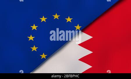Deux drapeaux de l'Union européenne et de Bahreïn. Expérience professionnelle de haute qualité. illustration tridimensionnelle Banque D'Images