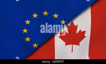 Deux États drapeaux de l'Union européenne et du Canada. Expérience professionnelle de haute qualité. illustration tridimensionnelle Banque D'Images