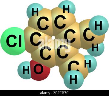 Le chloroxylenol est un composé chimique antimicrobien à large spectre utilisé pour contrôler les bactéries, les algues, les champignons et les virus Banque D'Images