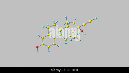 Molécule d'Ethinyl Estradiol - contraception orale pour femme sur le gris Banque D'Images