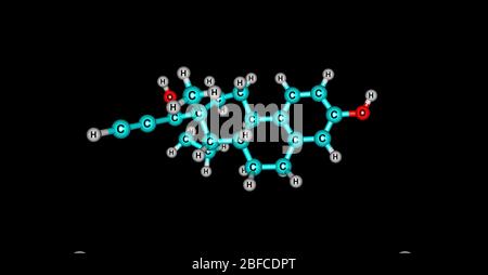 Molécule d'Ethinyl Estradiol - contraception orale pour femme sur le noir Banque D'Images