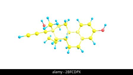 Molécule d'Ethinyl Estradiol - contraception orale pour femme sur blanc Banque D'Images