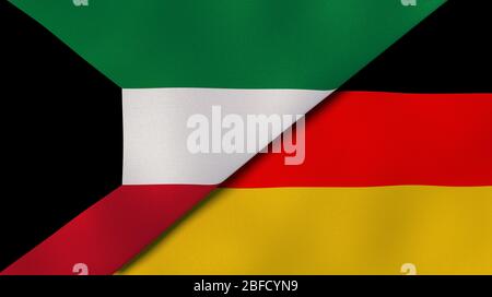 Deux drapeaux des Etats du Koweït et de l'Allemagne. Expérience professionnelle de haute qualité. illustration tridimensionnelle Banque D'Images
