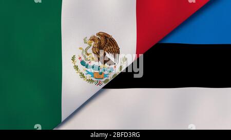Deux drapeaux des États du Mexique et de l'Estonie. Expérience professionnelle de haute qualité. illustration tridimensionnelle Banque D'Images