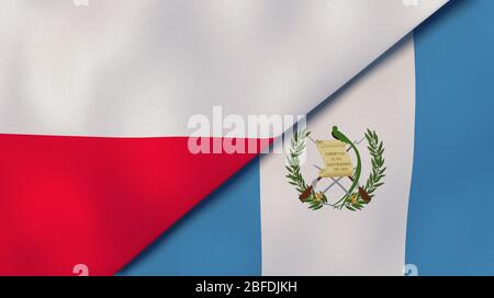 Deux drapeaux d'Etats de Pologne et du Guatemala. Expérience professionnelle de haute qualité. illustration tridimensionnelle Banque D'Images