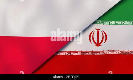 Deux drapeaux d'Etats de Pologne et d'Iran. Expérience professionnelle de haute qualité. illustration tridimensionnelle Banque D'Images