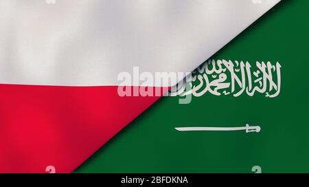 Deux drapeaux d'Etats de la Pologne et de l'Arabie Saoudite. Expérience professionnelle de haute qualité. illustration tridimensionnelle Banque D'Images