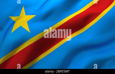 Drapeau de la République démocratique du Congo soufflant dans le vent. Drapeau volant congolais pleine page. Illustration tridimensionnelle. Banque D'Images