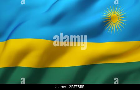 Drapeau du Rwanda soufflant dans le vent. Drapeau volant rwandais pleine page. Illustration tridimensionnelle. Banque D'Images